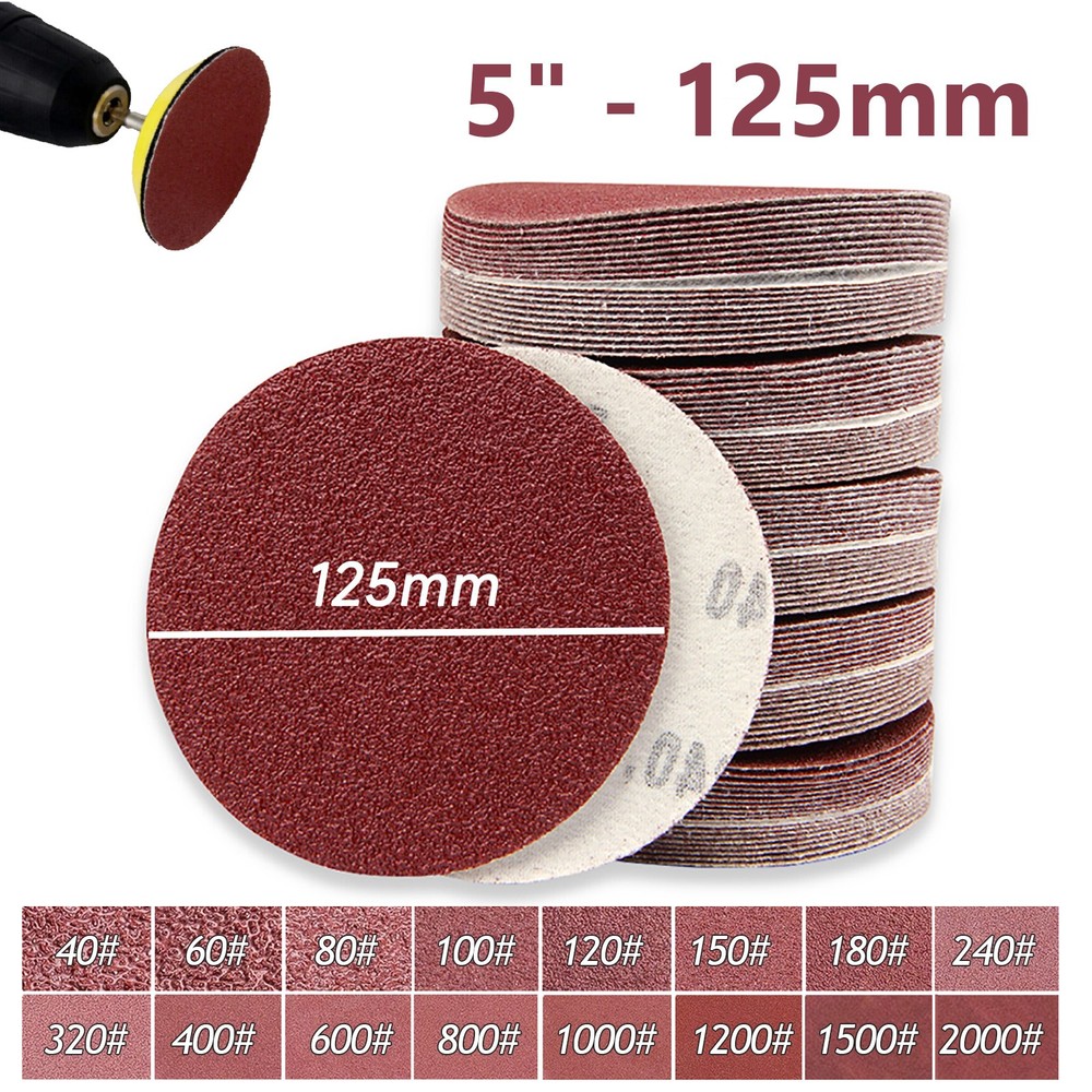 Hook & Loop 125mm 5 inch 5" Sanding Disc Orbital Plain Pad 40 Grit - 2000 Grit