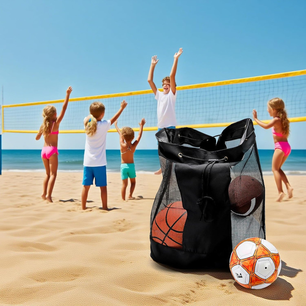 Large Ball Bag, Mesh Sport Bag with Adjustable Double Strap, Drawstring, Heavy-D