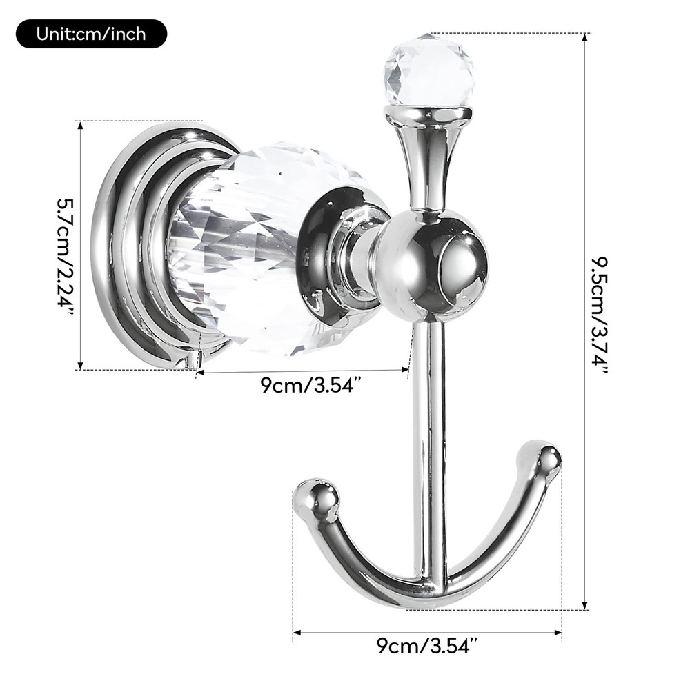 Crystal Towel Hook Chrome, Bath Robe Hook, Silver Bathroom Wall Hooks Double ...