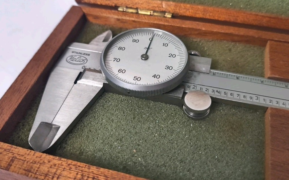 Helios Dial Caliper with Regular Jaws, Silver Face, 5" - VINTAGE - Germany