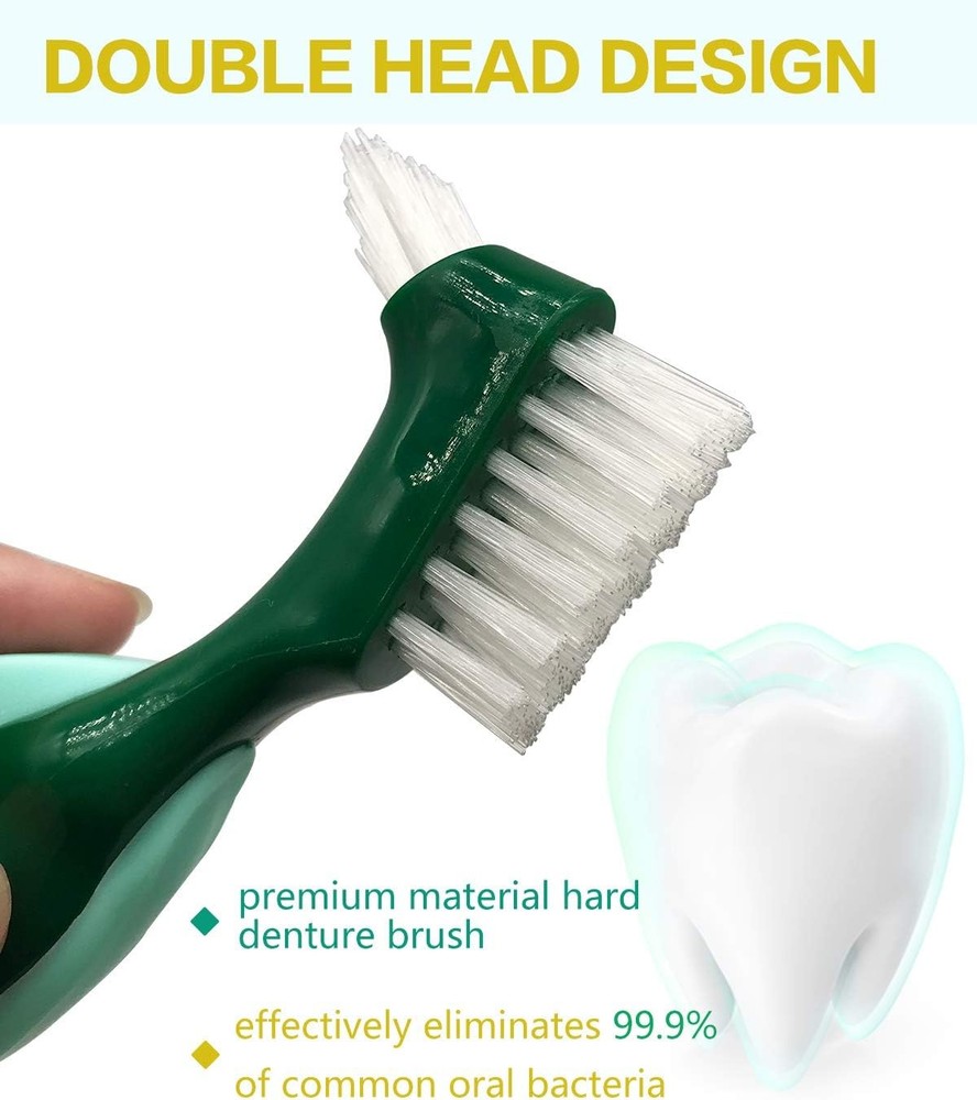 Premium Hard Denture Brush, Multi-Layered Bristles & Portable Double Sided...