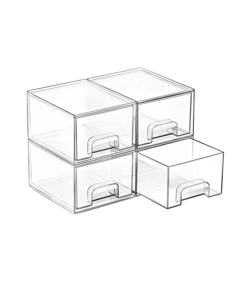 4 Pack Small Clear Stackable Storage Drawers,Acrylic Bathroom Makeup Organize...