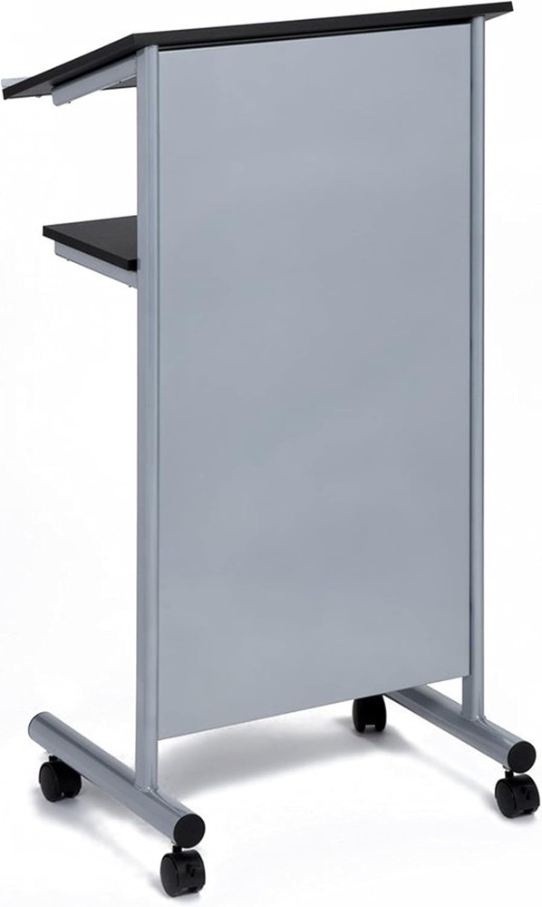 Audio-Visual Direct Wheeled Lectern Podium - Standing Standing, Silver/Black