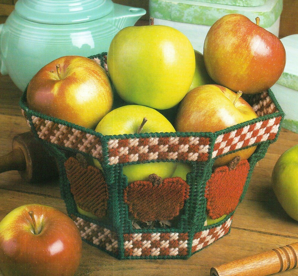APPLE CRATE BOWL BASKET HOME DECOR PLASTIC CANVAS PATTERN INSTRUCTIONS