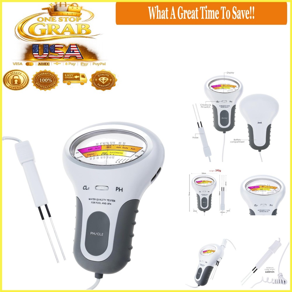 Dual-Function pH Chlorine Water Tester Kit for Pools & Hydroponics