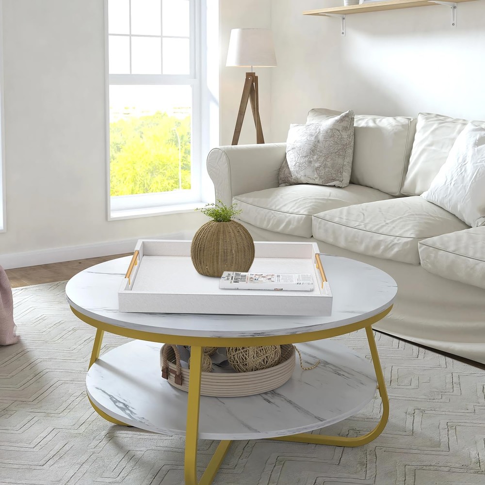 White Leather Decorative Coffee Table Ottoman Tray - Modern Large Rectangle Serv