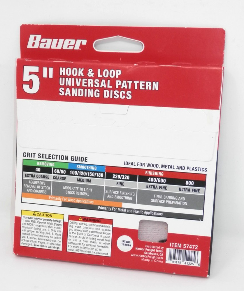 Bauer 5" Hook & Loop Universal Pattern Sanding Discs 5 Count 150 Grit NEW