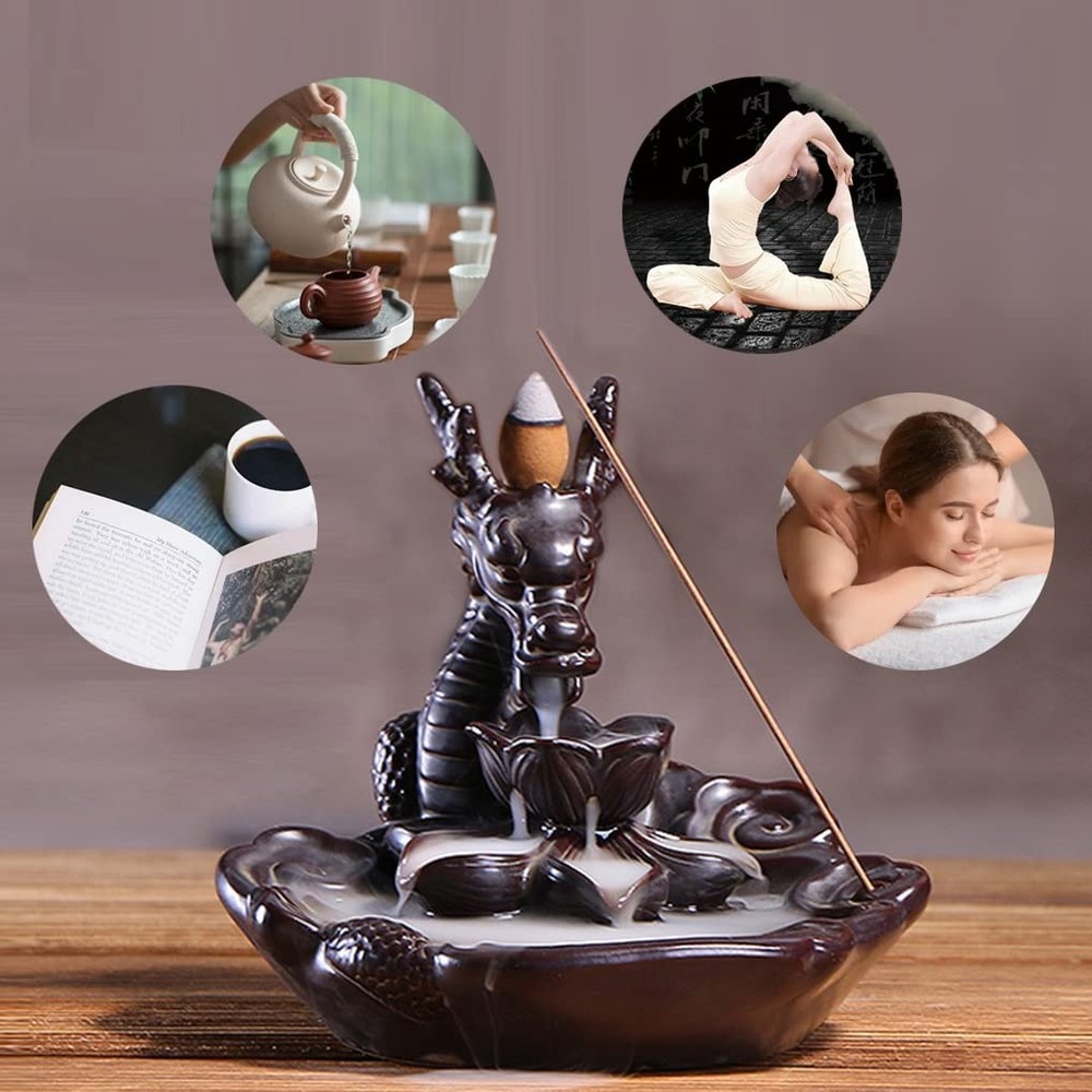 Dragon Incense Waterfall Burner Ceramic Backflow Holder Classic Style