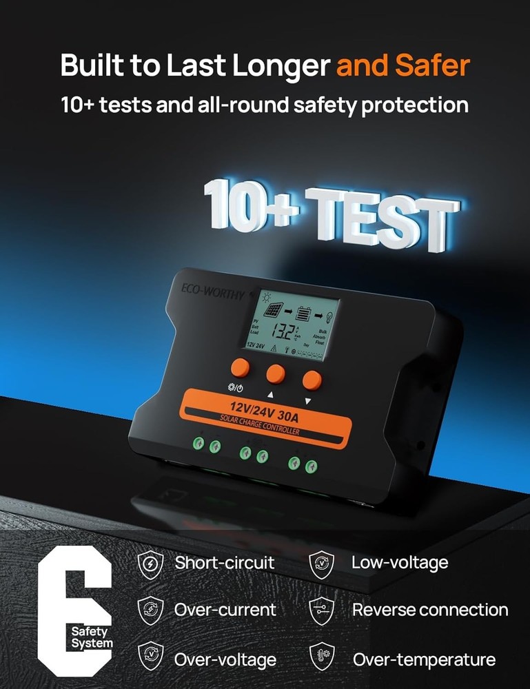 Solar Charge Controller 30A Bluetooth WiFi APP Remote Dual USB RV Solar