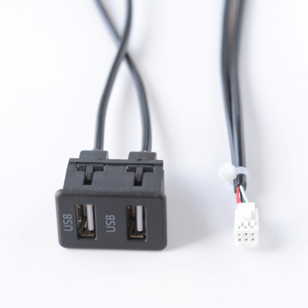 Car Navigation 6 Pin to USB Panel Dual USB Port with Audio Input Cable