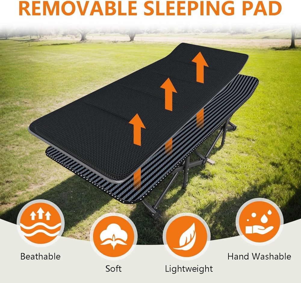 Oversized Camping Cot for Adults with Cushion, 31.5" Folding Sleeping Bed
