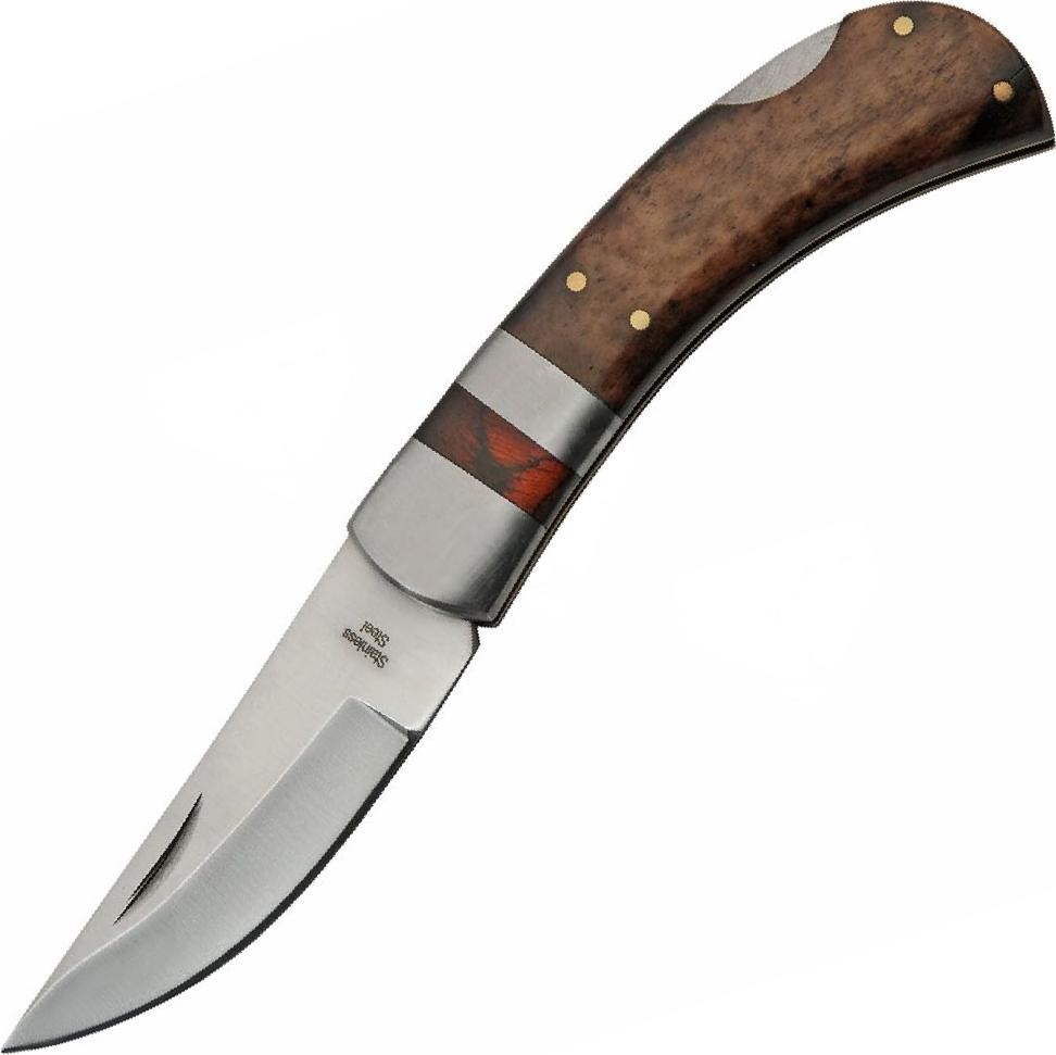Pocket Knife | 3in Folding Blade Brown Bone Handle Lockback + Leather Sheath