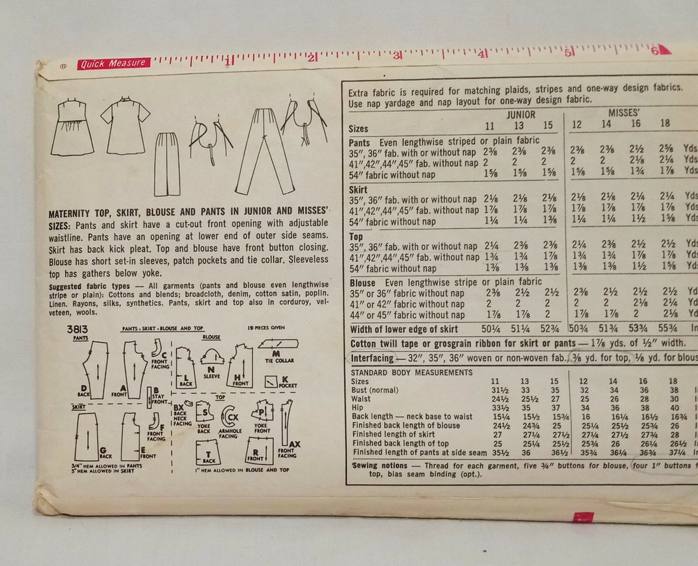 Maternity Top Skirt Blouse Pants Pattern 3813 Junior Size 11 Simplicity Precut
