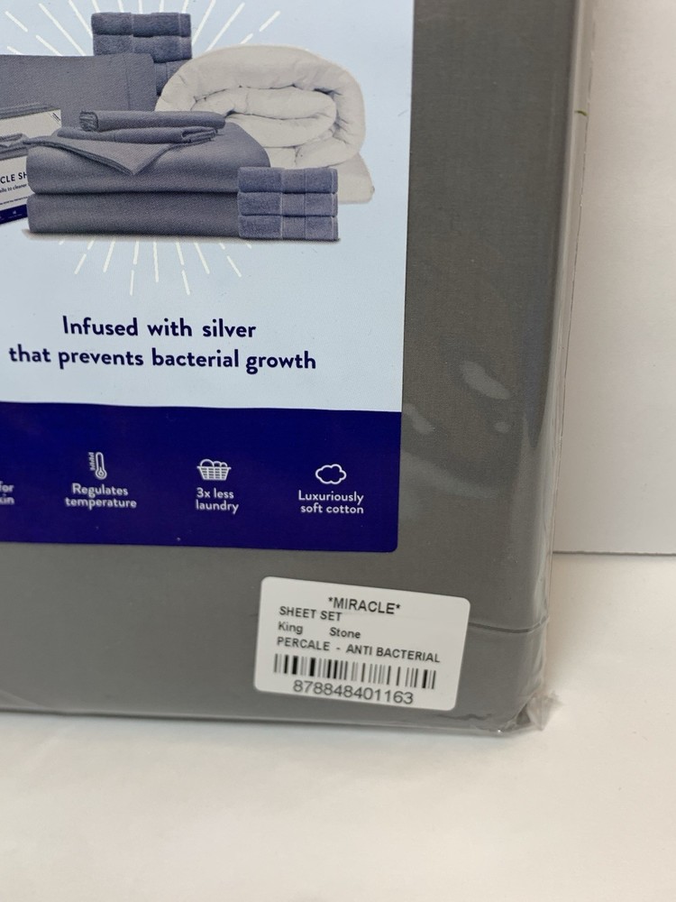 Miracle Made KING SIZE Percale Pillow Case Set x2 Anti-bacterial Temp Regulating