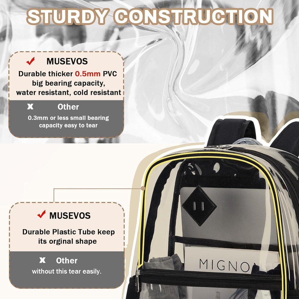 Clear Backpack, Heavy Duty See Through Book Bag for Work, Security, Black