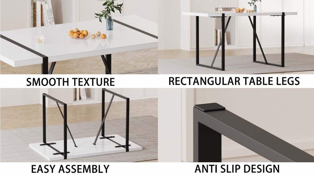 55 " modern rural industrial rectangular MDF white dining table, suitable for