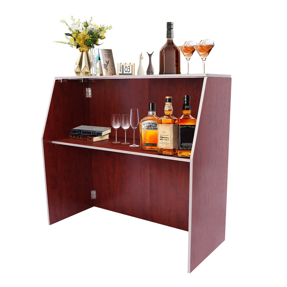 Portable Event Bar Rectangular Foldable Bar Freestanding Bar Cabinet Brown