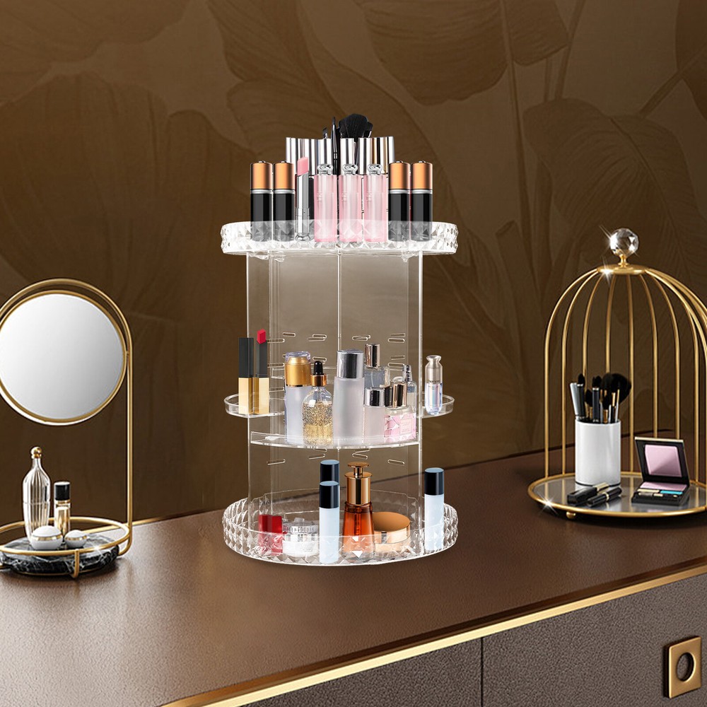 360° Rotating Makeup Organizer Adjustable Shelf Rotatable Cosmetic Organizer Box