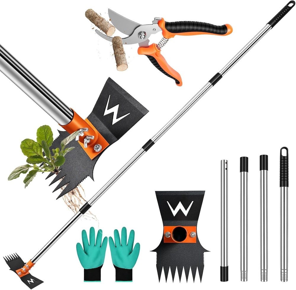 3-in-1 Garden Hoe & Weed Puller with 60" Telescoping Handle + Shears