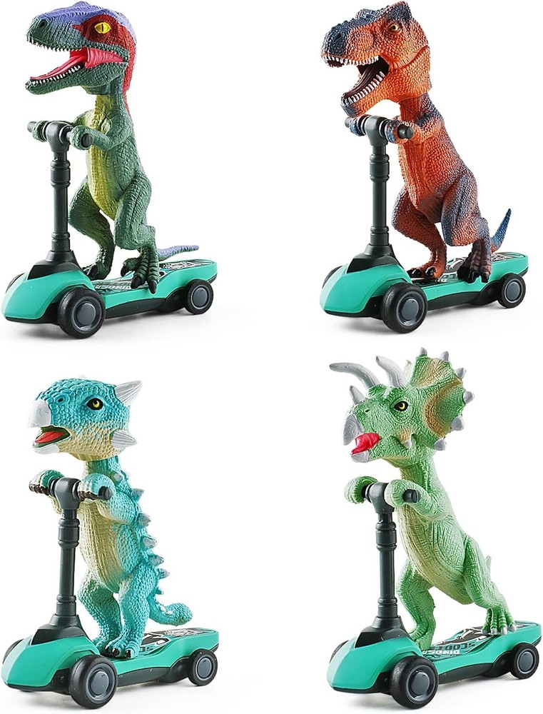 DINOBROS 4 Pack Dino Pull Back Scooter Toys