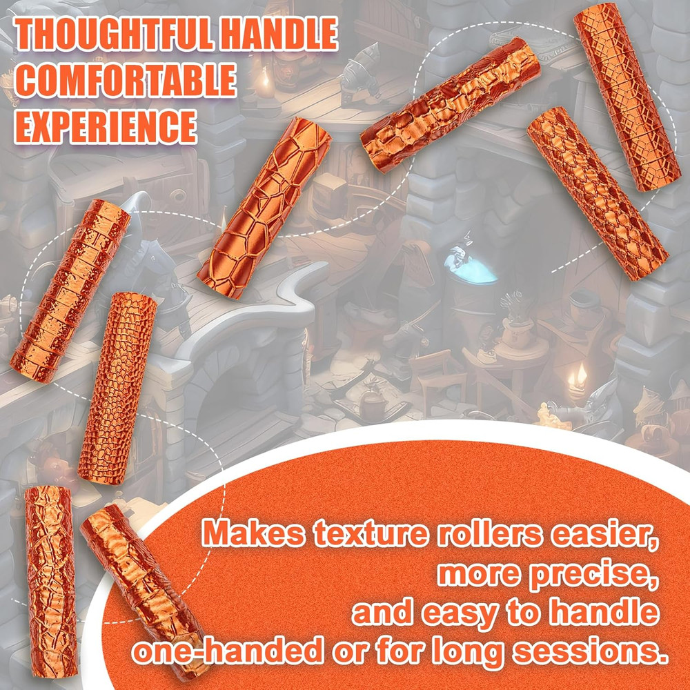 9 Pcs Clay Texture Roller Set Handle 8-Pattern 3D-Printed Miniature Terrain