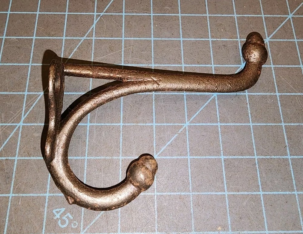 Antique Cast Iron Acorn Tip Double Coat Hat Hook - gwBR