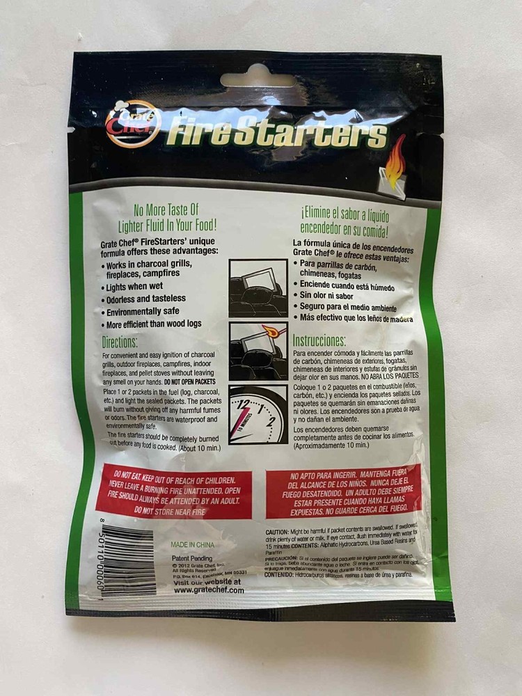 Grate Chef ( 6 packets ) Fire Starters Eliminates Traditional Lighter Fluid! NEW