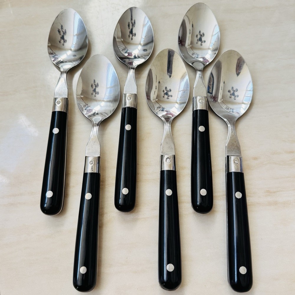 8pc FARBERWARE Colours-Black Stainless Soup Spoon 7 5/8” & Fork Rivets Thailand