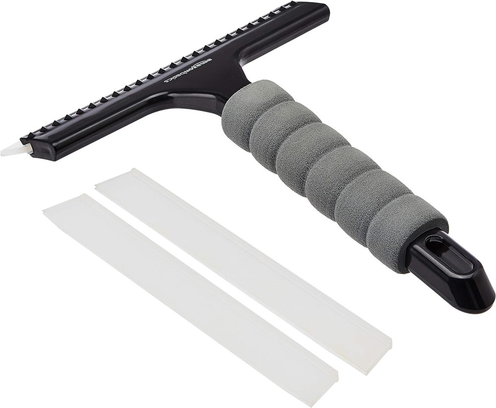 Window Squeegee with Handle for Car Windows, Glass, Mirror, Black