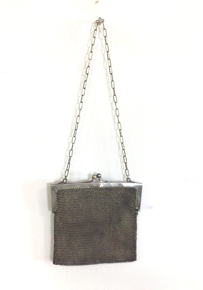 Silver Mesh Chainmail Purse Handbag Antique 1900’s