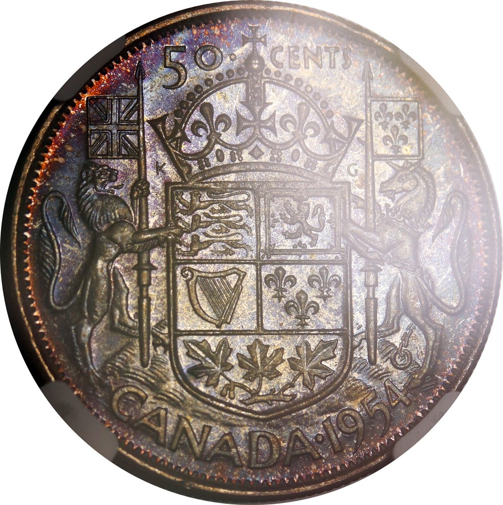 1954 Canada 50C NGC MS 65 (Toned) Silver Half Dollar