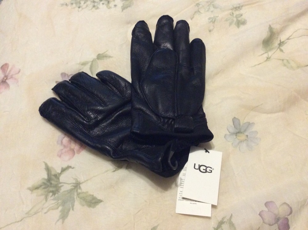 UGG Men's Mixed Leather Tech Gloves Black Size Large NWT
