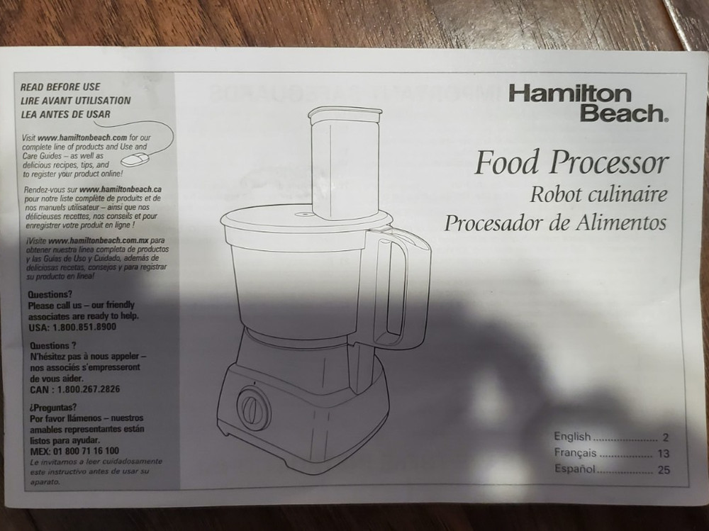 Hamilton Beach Food Processor Booklet