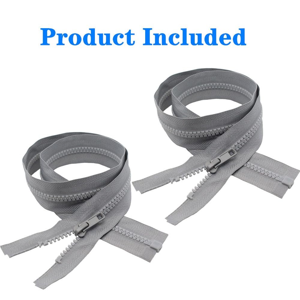 2 PCS 5 28 Inch Separating Jacket Zippers Resin Molded Plastic Bulk Grey