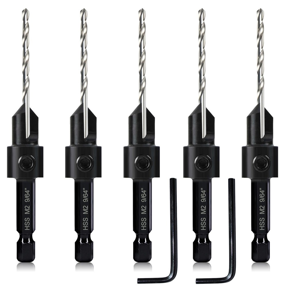 5-pc #12 Countersink Drill Bit Set, 3in1 5 Piece Set (#12)