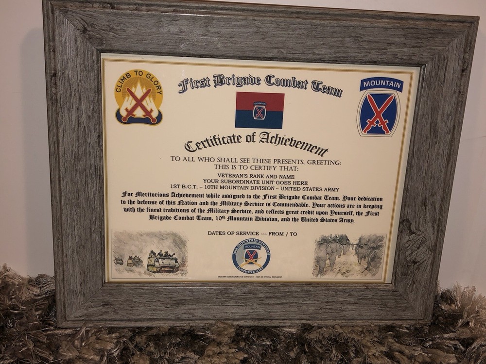 1ST B.C.T. / 10TH MOUNTAIN DIVISION - COA / (COMMEMORATIVE CERTIFICATE)