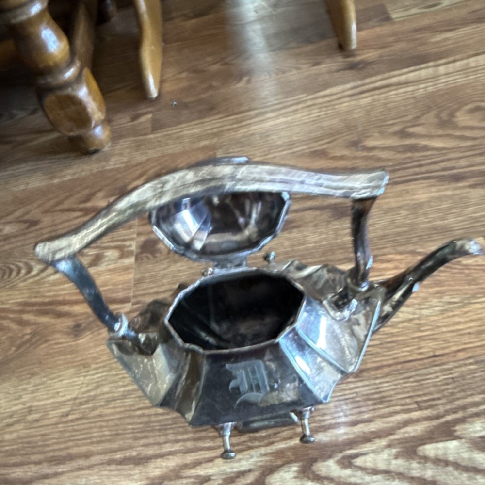 Birmingham Silverplate Teapot with Ornate Handle and Monogram