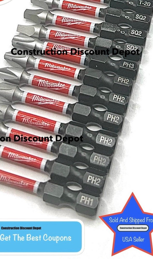 16 Pack Milwaukee Shockwave Impact Duty Bit ASSORTED Screw Driver Bits 2"