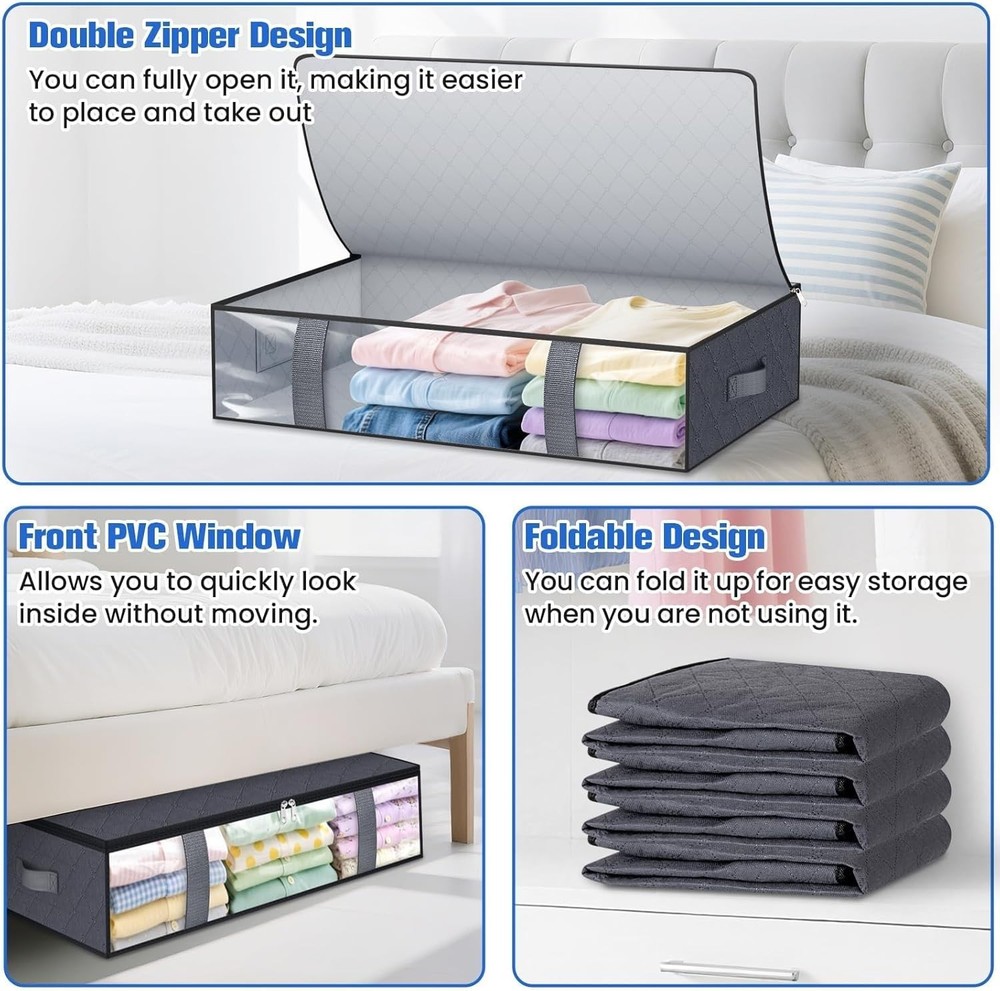 Under Bed Storage Containers 4 Pack Blanket Storage Bags Collapsible Storage