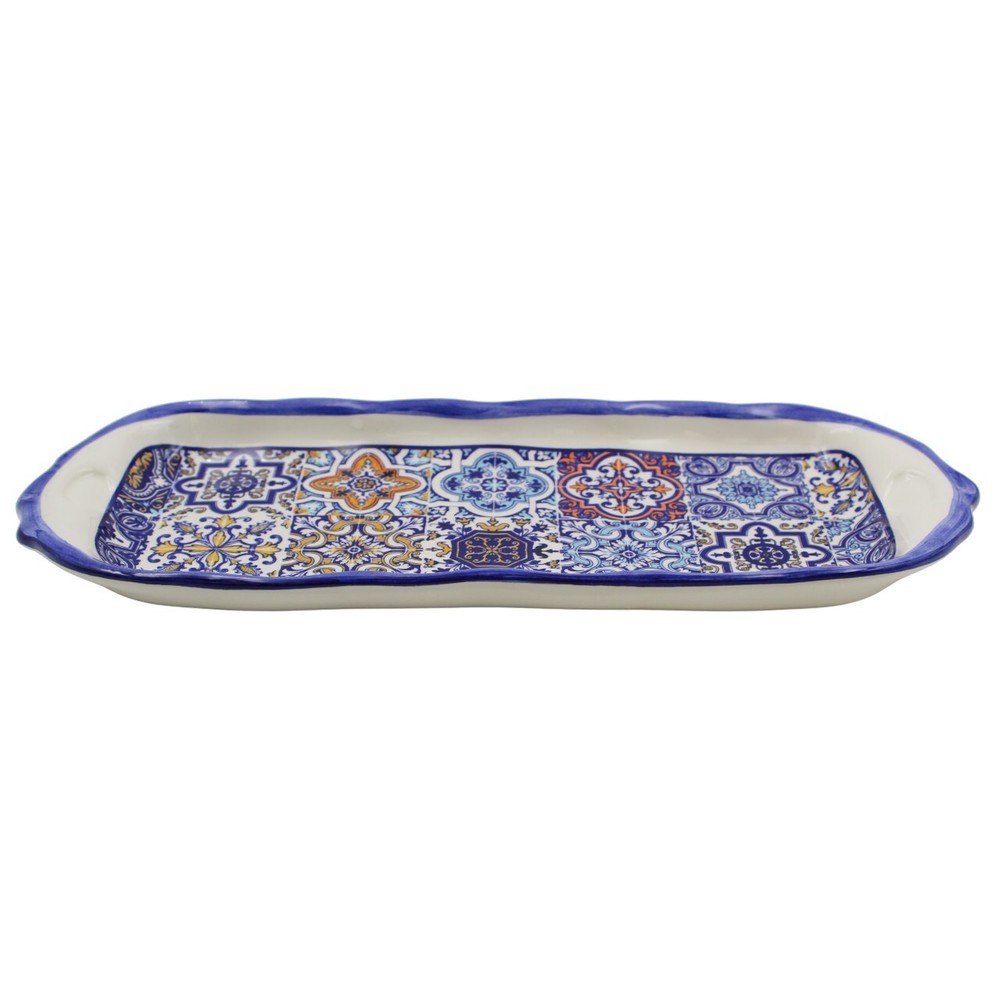 Portuguese Ceramic Small Serving Tray with Azulejo Tile Design