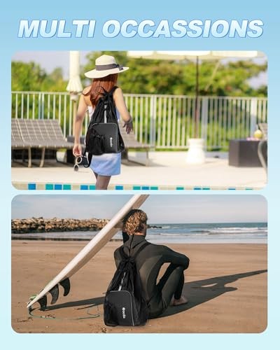 Mesh Swim Bag Drawstring Backpack Beach Backpack for Swimming, Pool, Black