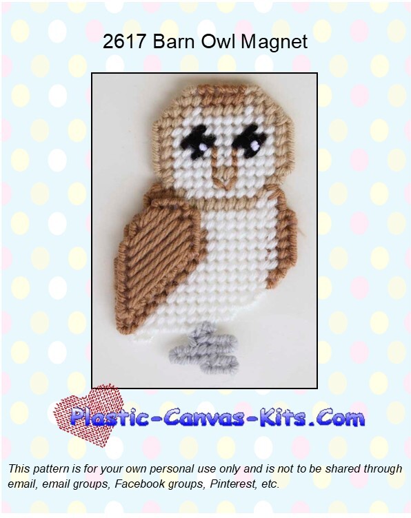 Barn Owl Magnet - Plastic Canvas Pattern or Kit