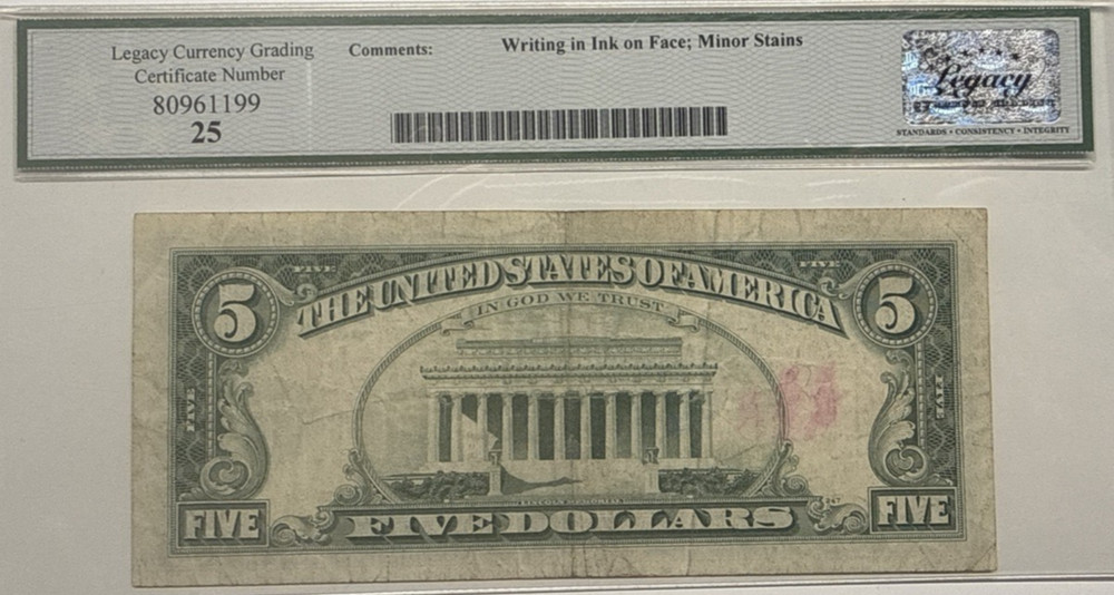 LEGACY25 VF 1974 $5 MAJOR MISALIGNMENT ERROR 1774E