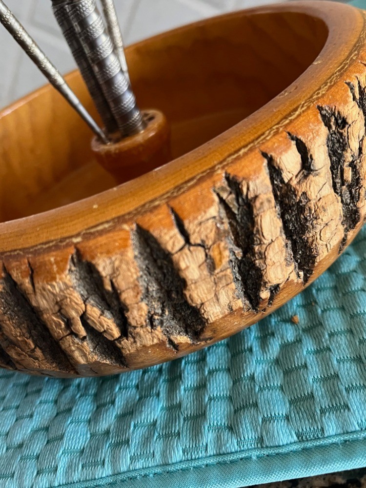 Vintage Nut Bowl Rustic Edge Tree Bark Set with 1 Nutcracker & 2 Picks