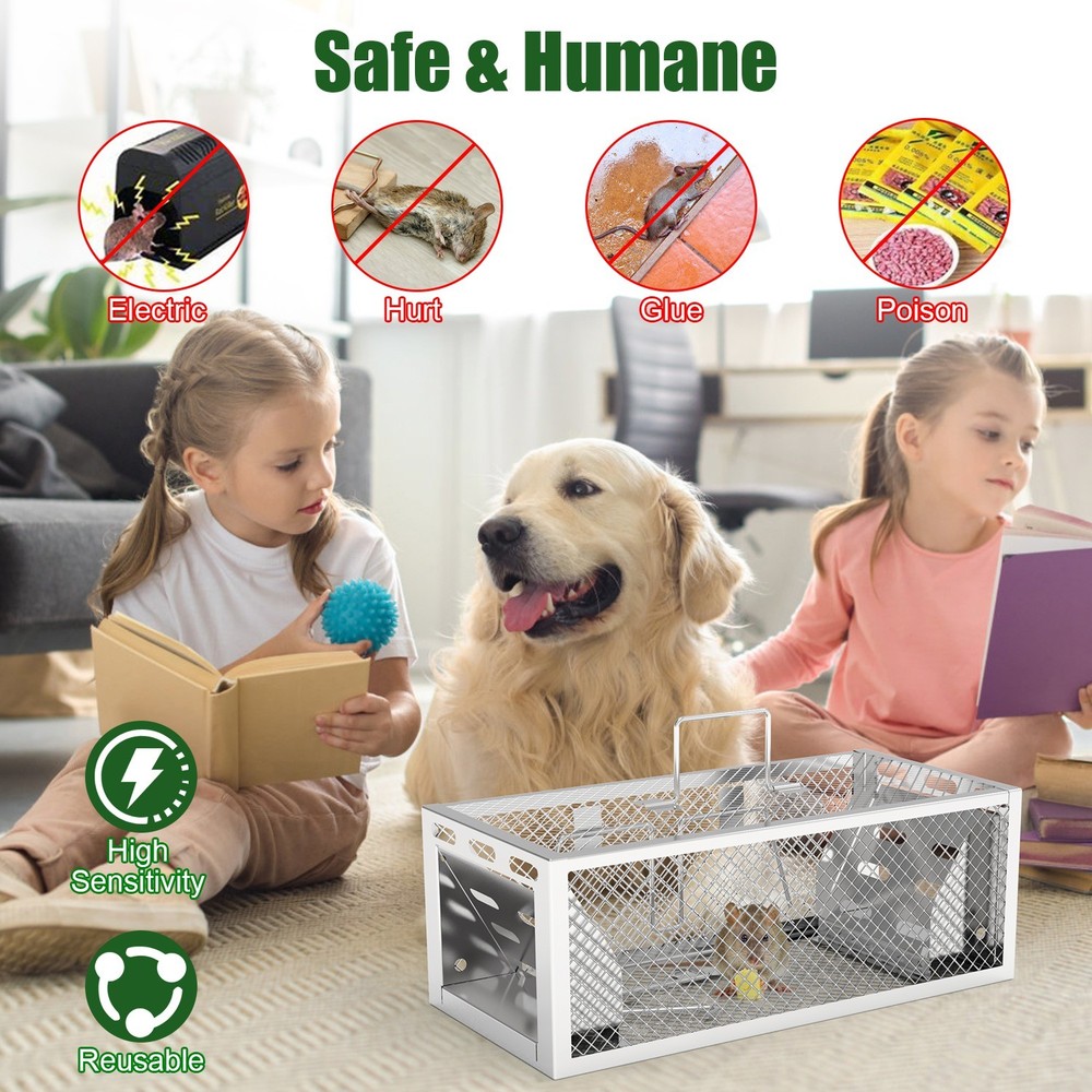 2 Pack Automatic Humane Rat Trap With Reusable Galvanized Iron Live Animal Cage