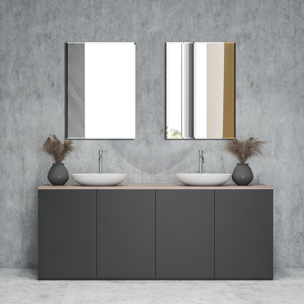 Ruomeng Rectangle Wall Mirror Frameless Mirror 16” x 24" Beveled Edge Mirr