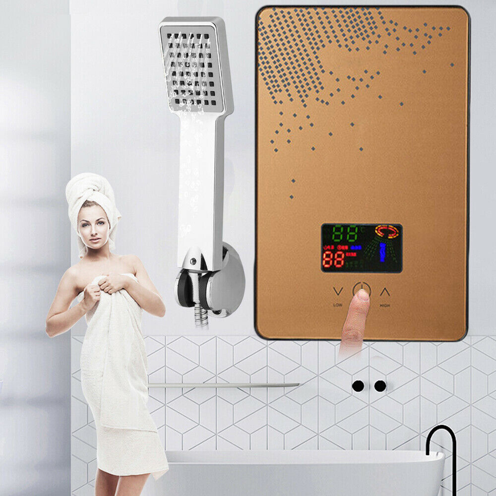 4500w 110v Instant Electric Tankless Hot Water Heater Bathroom Shower Kit Gold