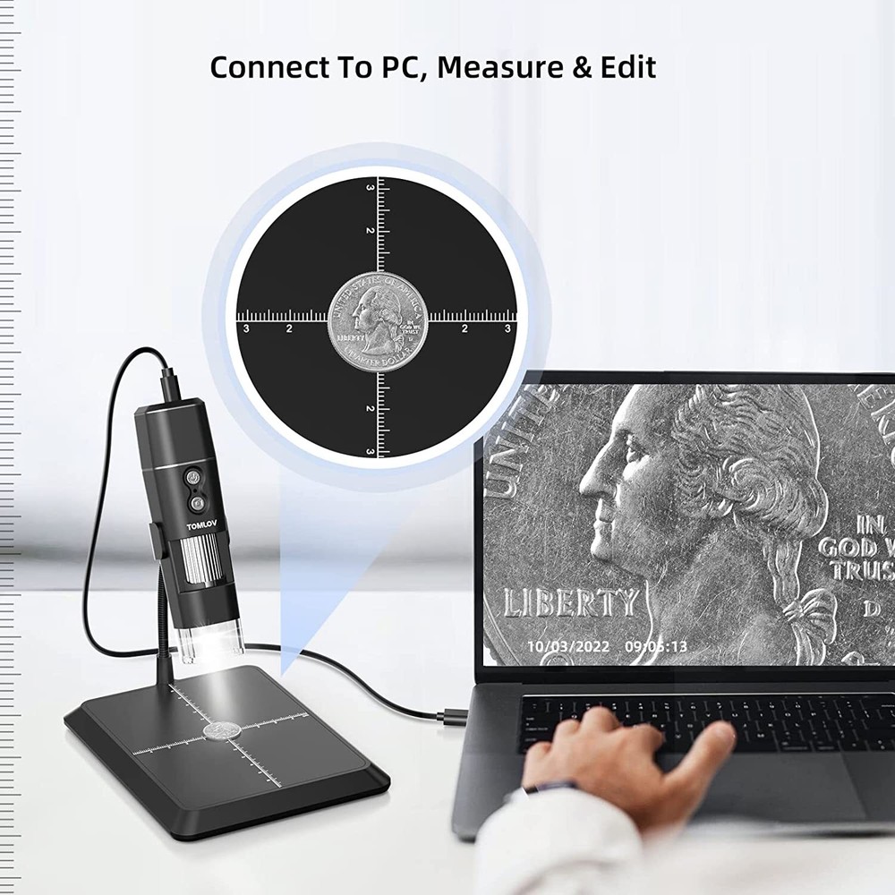 TOMLOV Wireless Digital Microscope 1000X USB Coin Microscope Camera 8 LED Lights