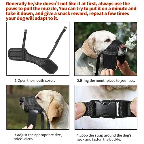 Dog Muzzle,Soft Nylon Muzzle Anti Biting Barking Chewing,Air Mesh L Black