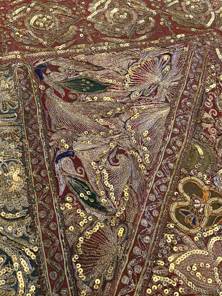 Antique Silver Thread Embroidery Wall Hanging Tapestry